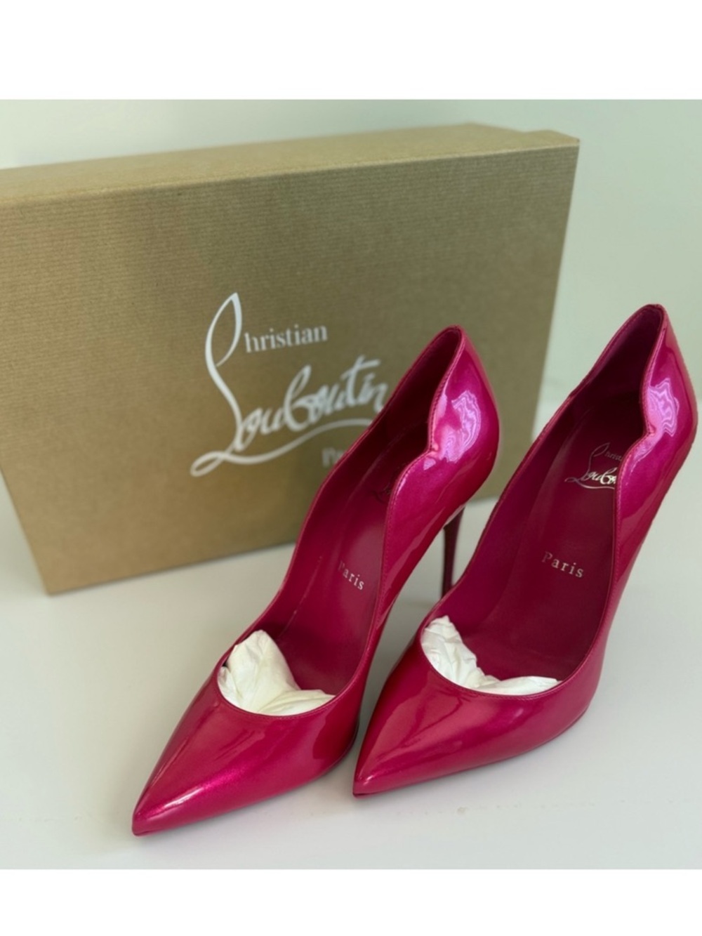 Brand New Christian Louboutin Hot Chick 100 Pink Patent Heels 7 37.5 “pin up”